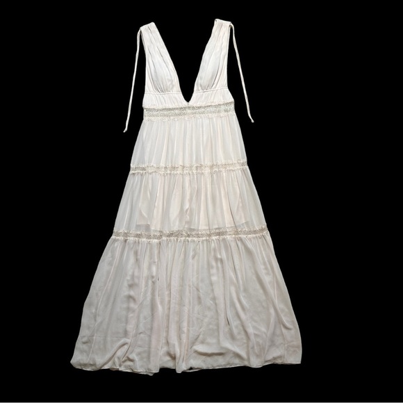 Watters Blush Inna Chiffon Deep V Bridesmaids Formal Dress US 12 - Picture 3 of 8